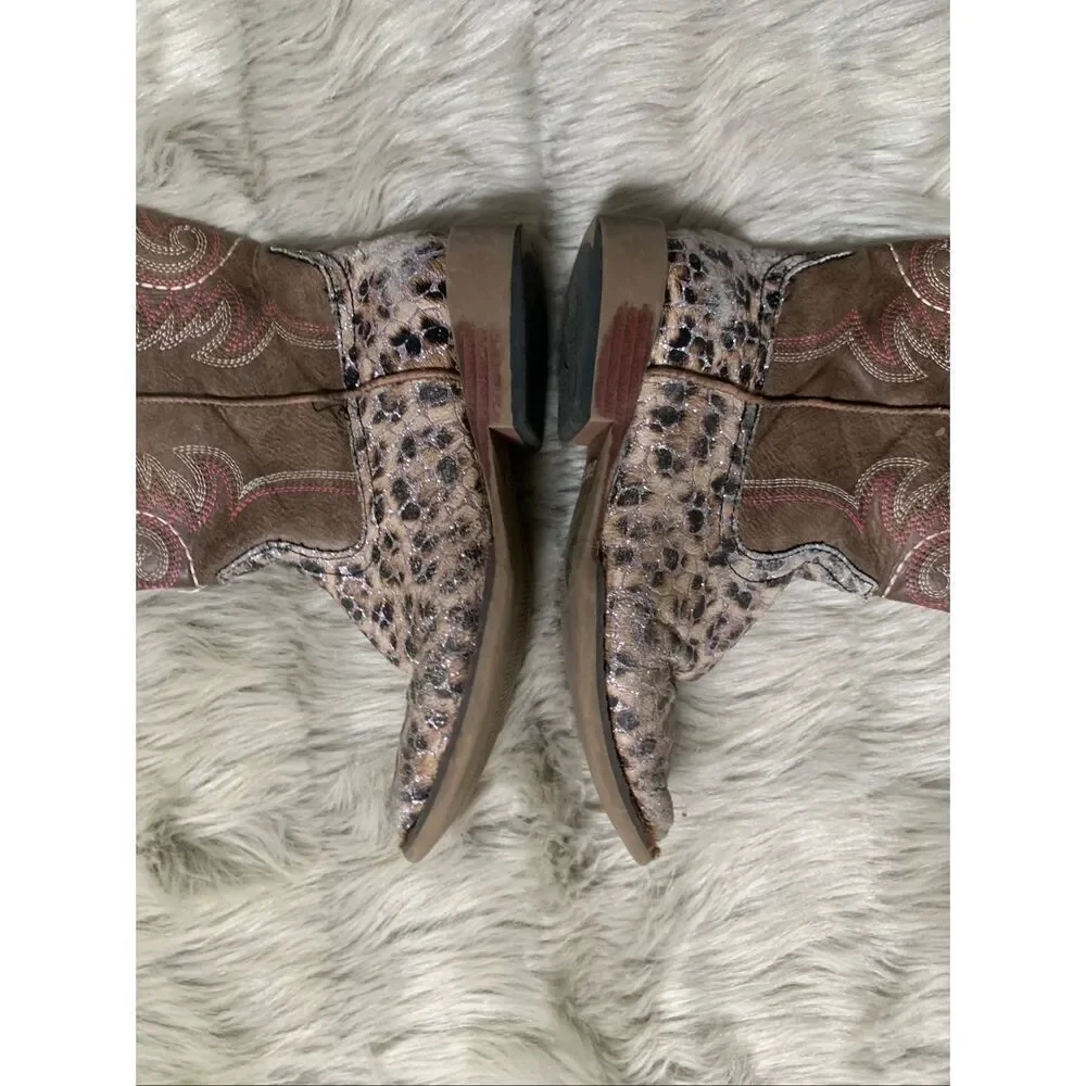 Roper Little Girls Leopard Pink Glitter Cowboy Boots Size 1